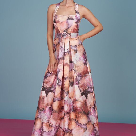 Kay Unger Floral Belted Gown - Picture 1 of 8